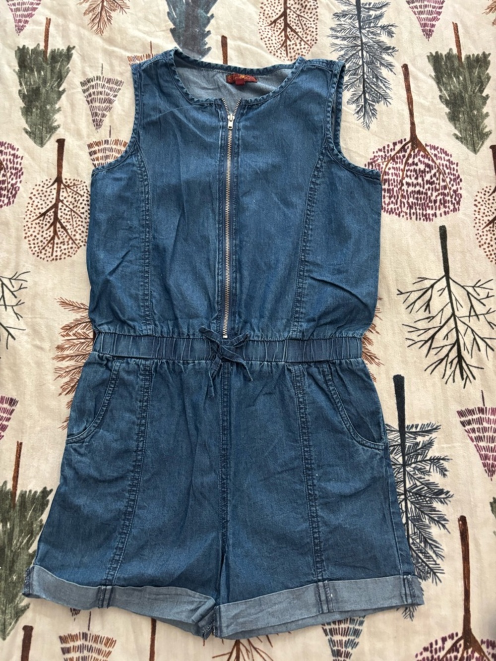 7 For All Mankind Denim Blue Zip-Front Girls Romper